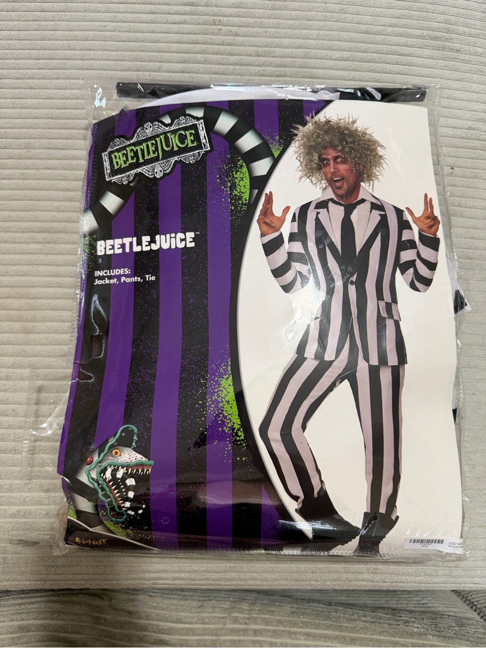 Spirit Beetlejuice Black & White Striped Jacket, Pants & Tie Costume